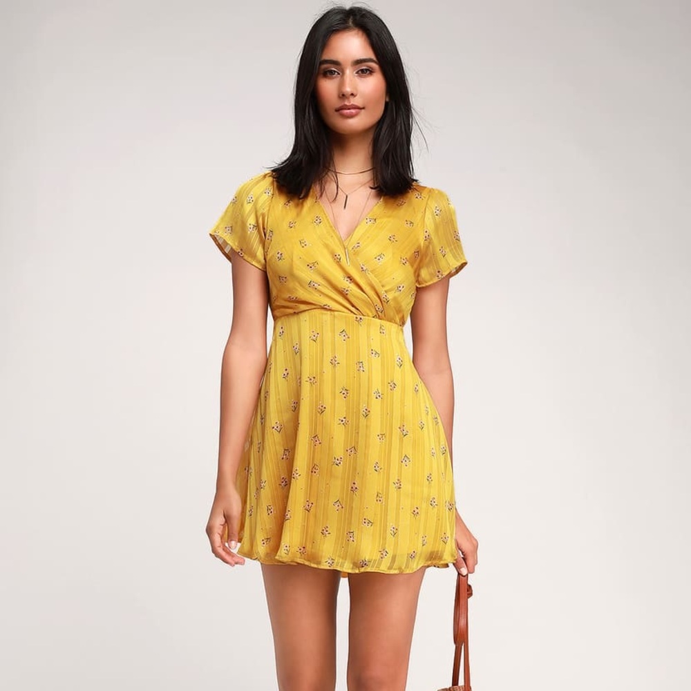 Lulu’s Yellow Floral Skater Dress XS